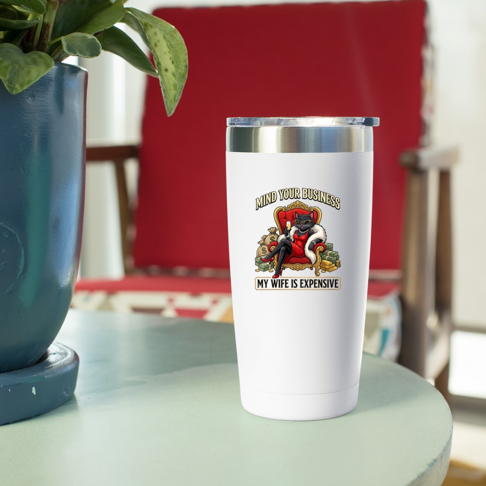Women's Mind Your Business My Wife is Expensive Funny Black Cat Lady Tumbler - Image 4