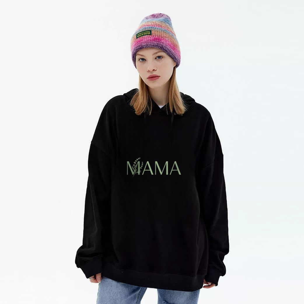 Women's Minimalist Mama Tee Sage Green Mom Life Graphic Hoodie