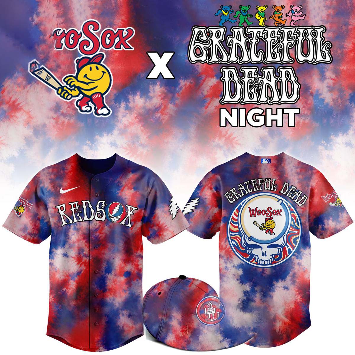 Grateful Dead Night 2026 Worcester Red Sox Dancing Bear Baseball Jersey Gift for Fans