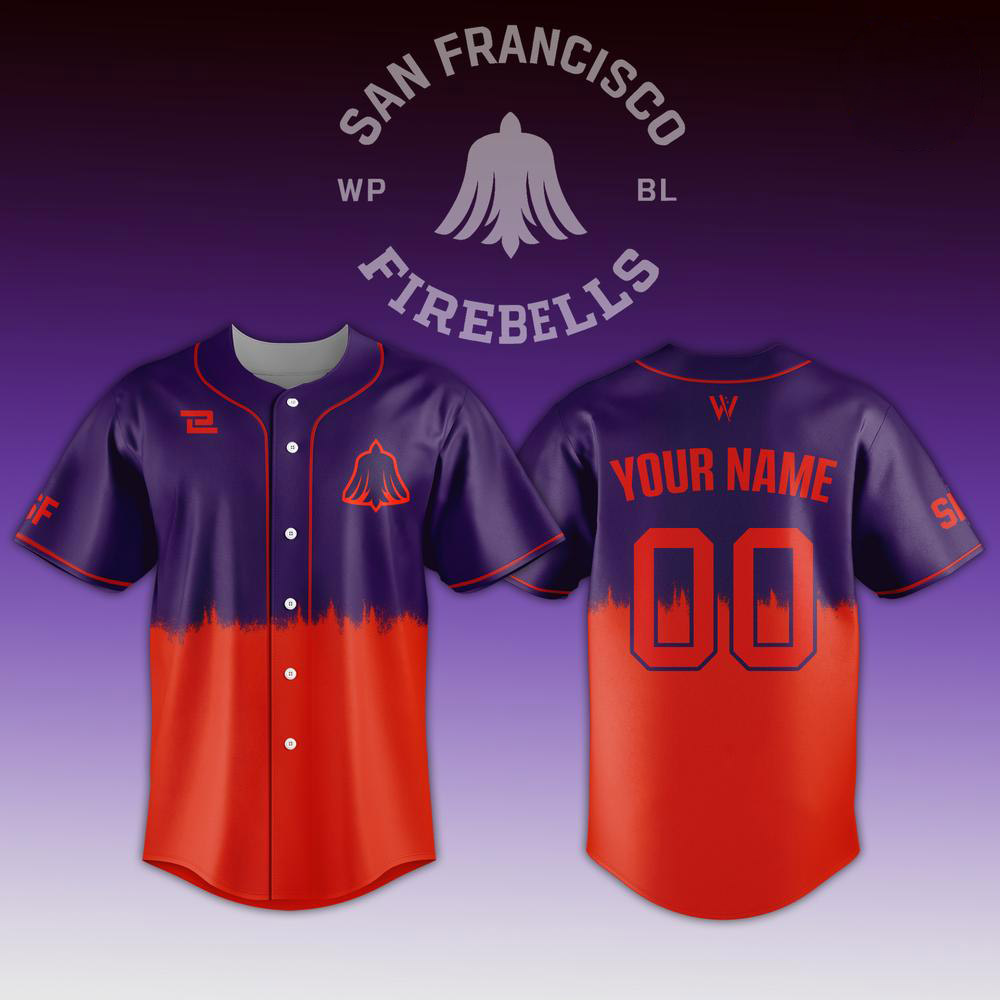 Personalized WPBL San Francisco Firebells Purple Orange Baseball Jersey 1 - Unicasport Personalized WPBL San Francisco Firebells Purple Orange Baseball Jersey