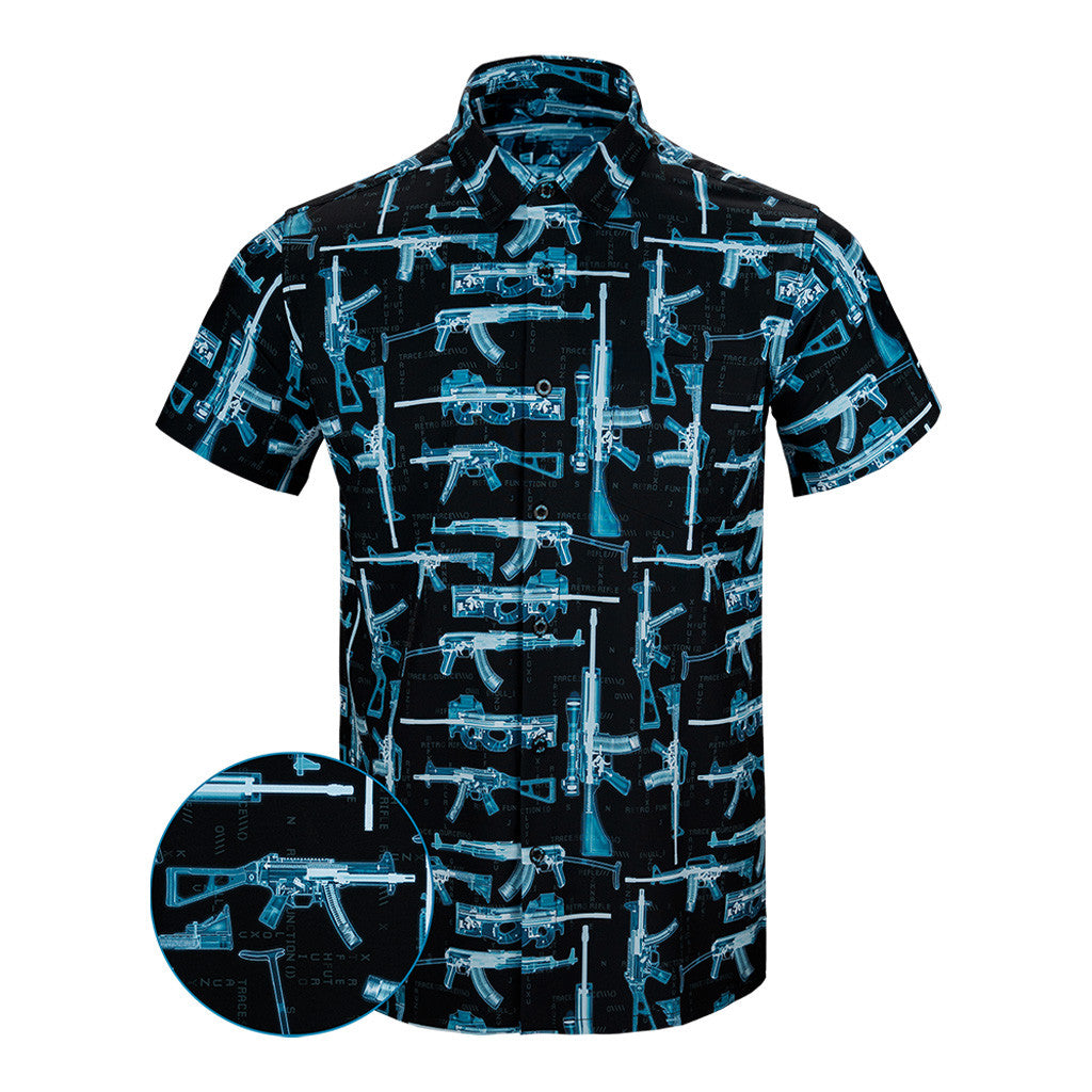 X-Ray Button Down Shirt Gun Print Hawaiian Shirt Birthday Present For Father