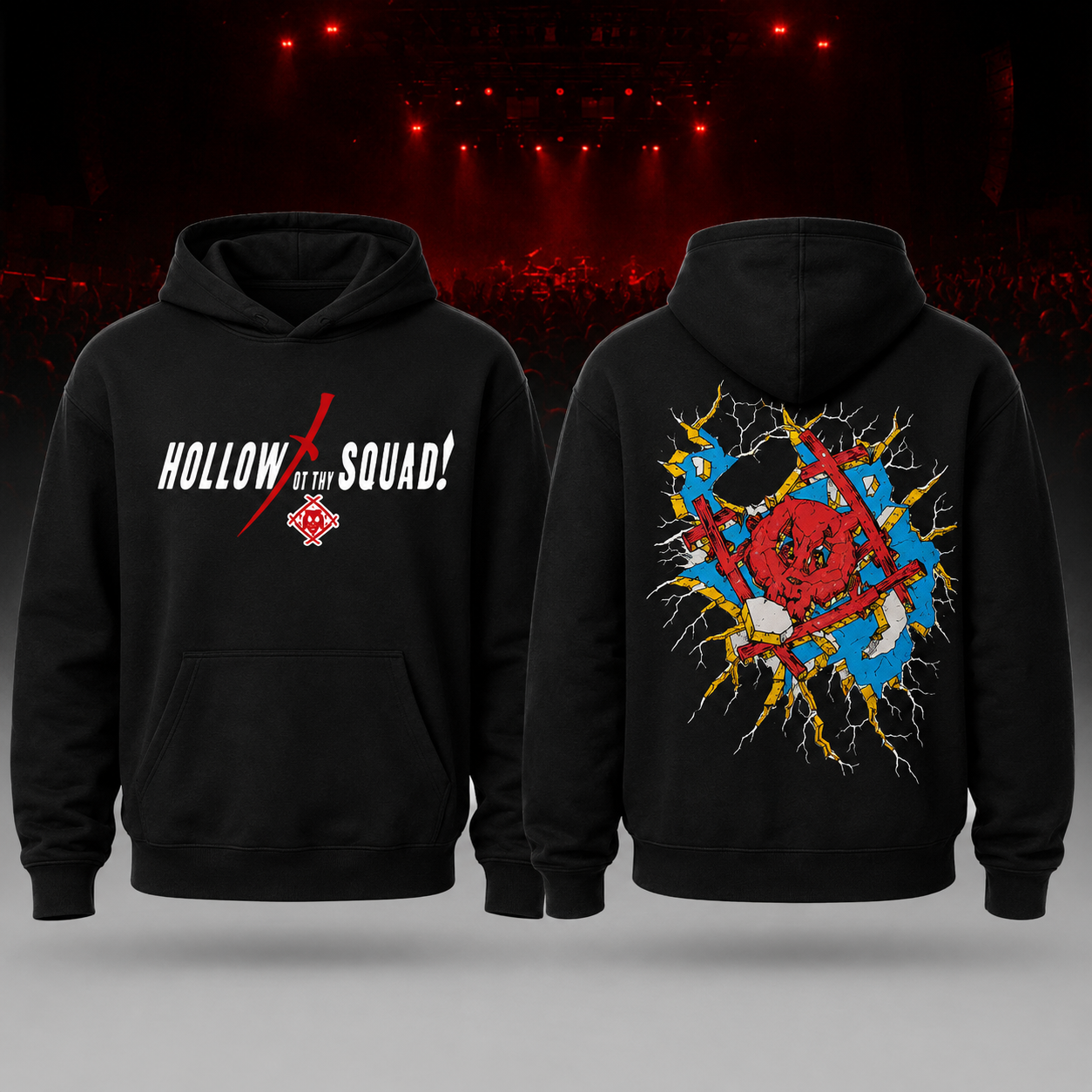 2026 Xavier Wulf Hollow Squad Red Blue Skull Tour Hoodie