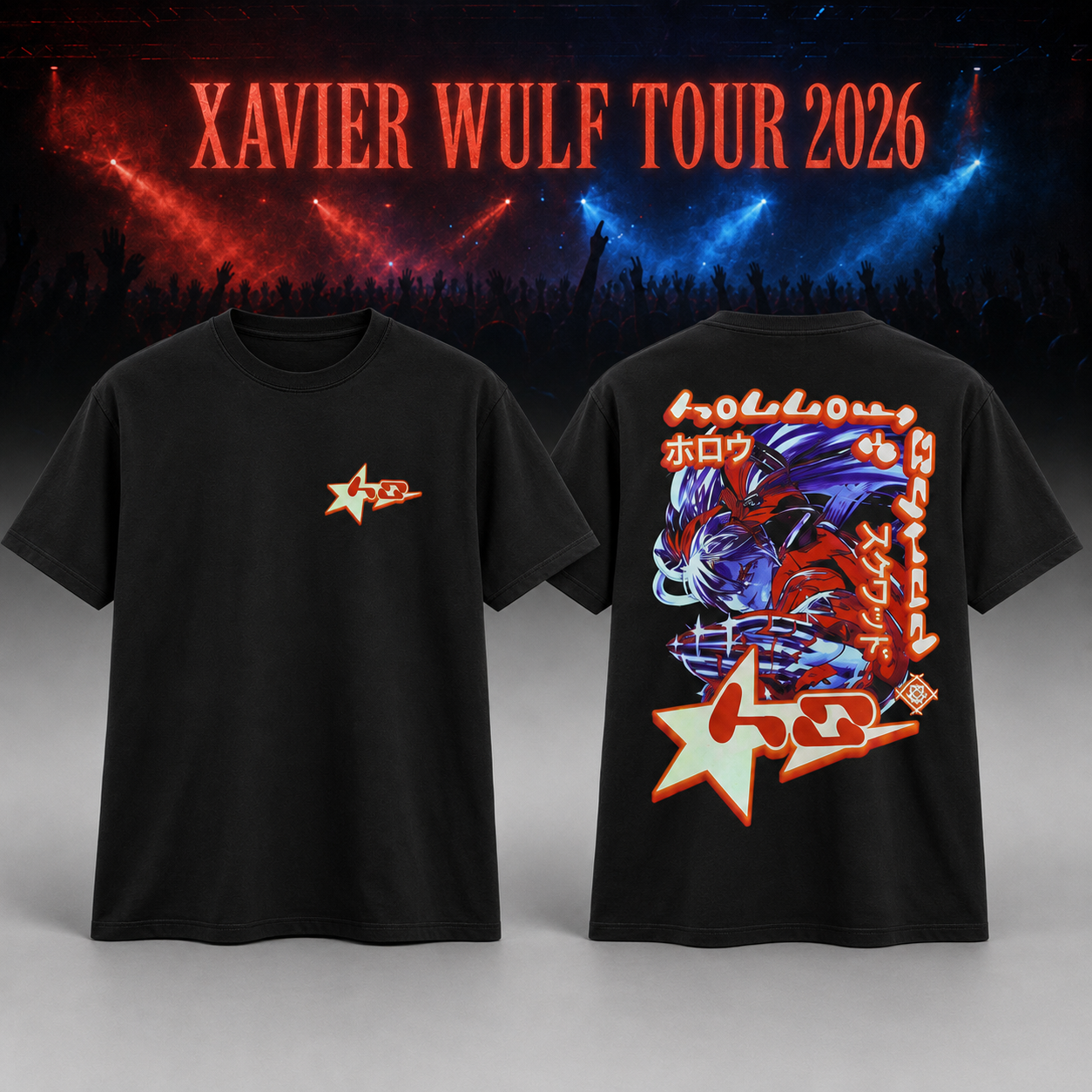 Black Xavier Wulf Hollow Squad S2K Multi Three-Panel Fleece T-shirt