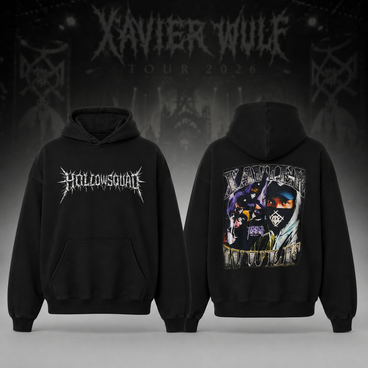 2026 Xavier Wulf Tour Black Hollow Squad Graphic Hoodie