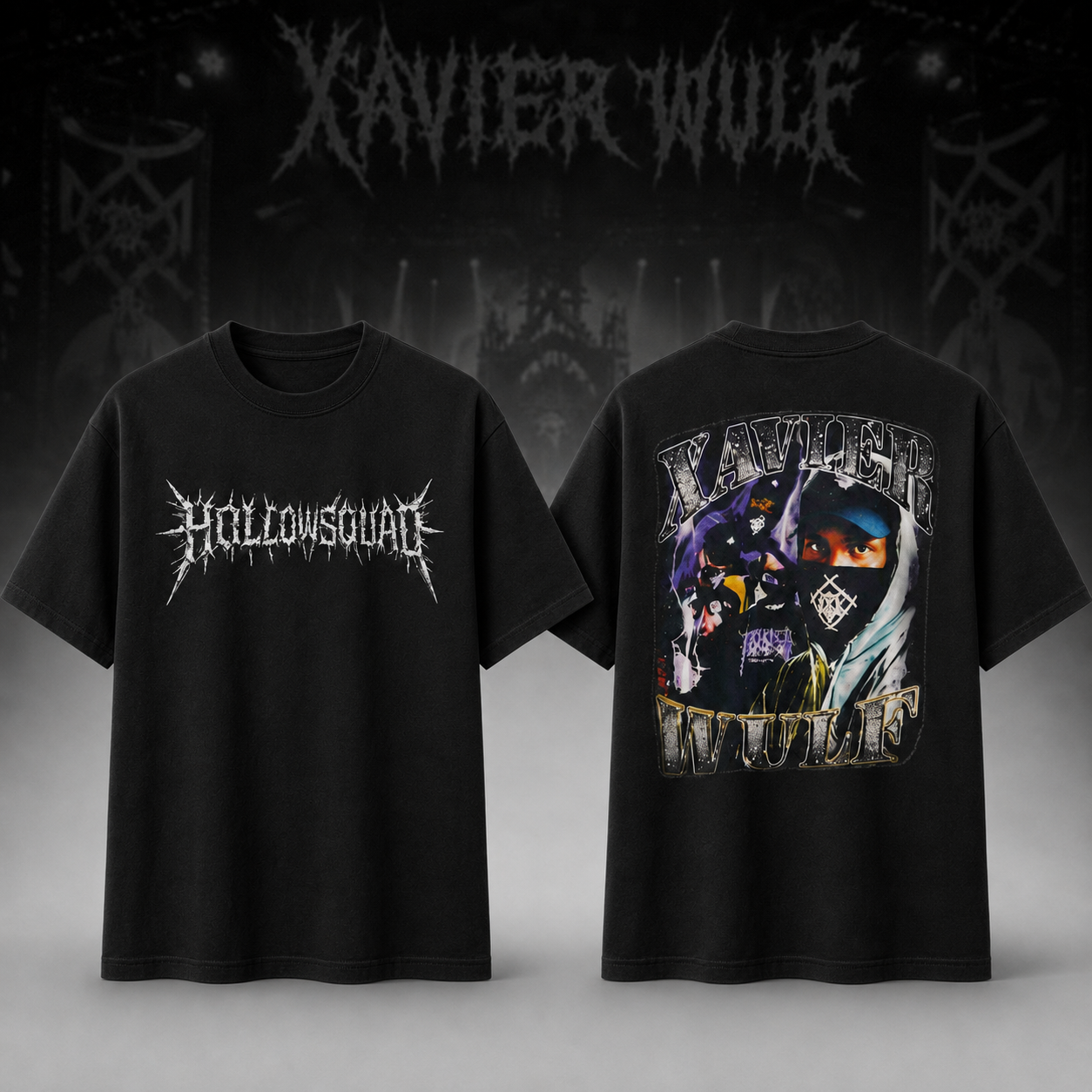 2026 Xavier Wulf Tour Hollow Squad Black Graphic T-shirt