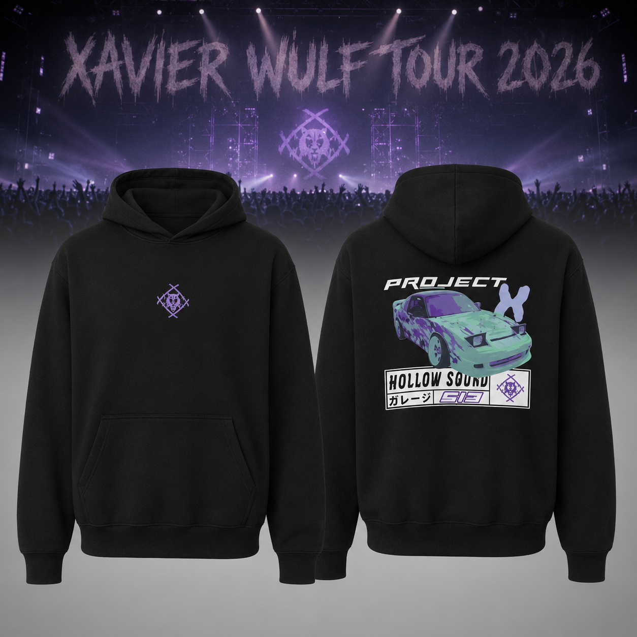 2026 Xavier Wulf Tour Hollow Squad Project Black Hoodie