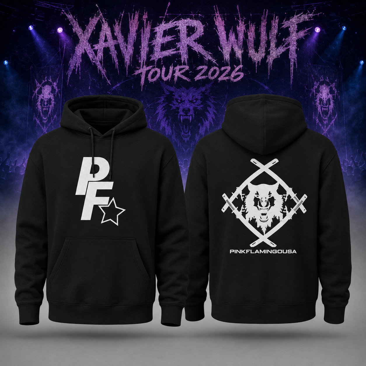2026 Xavier Wulf Tour Pinkflamingousa Black Hoodie Apparel