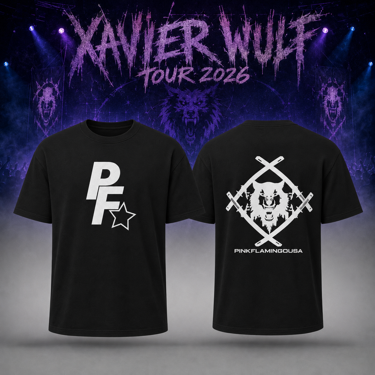 2026 Xavier Wulf Tour Pinkflamingousa Black T-shirt