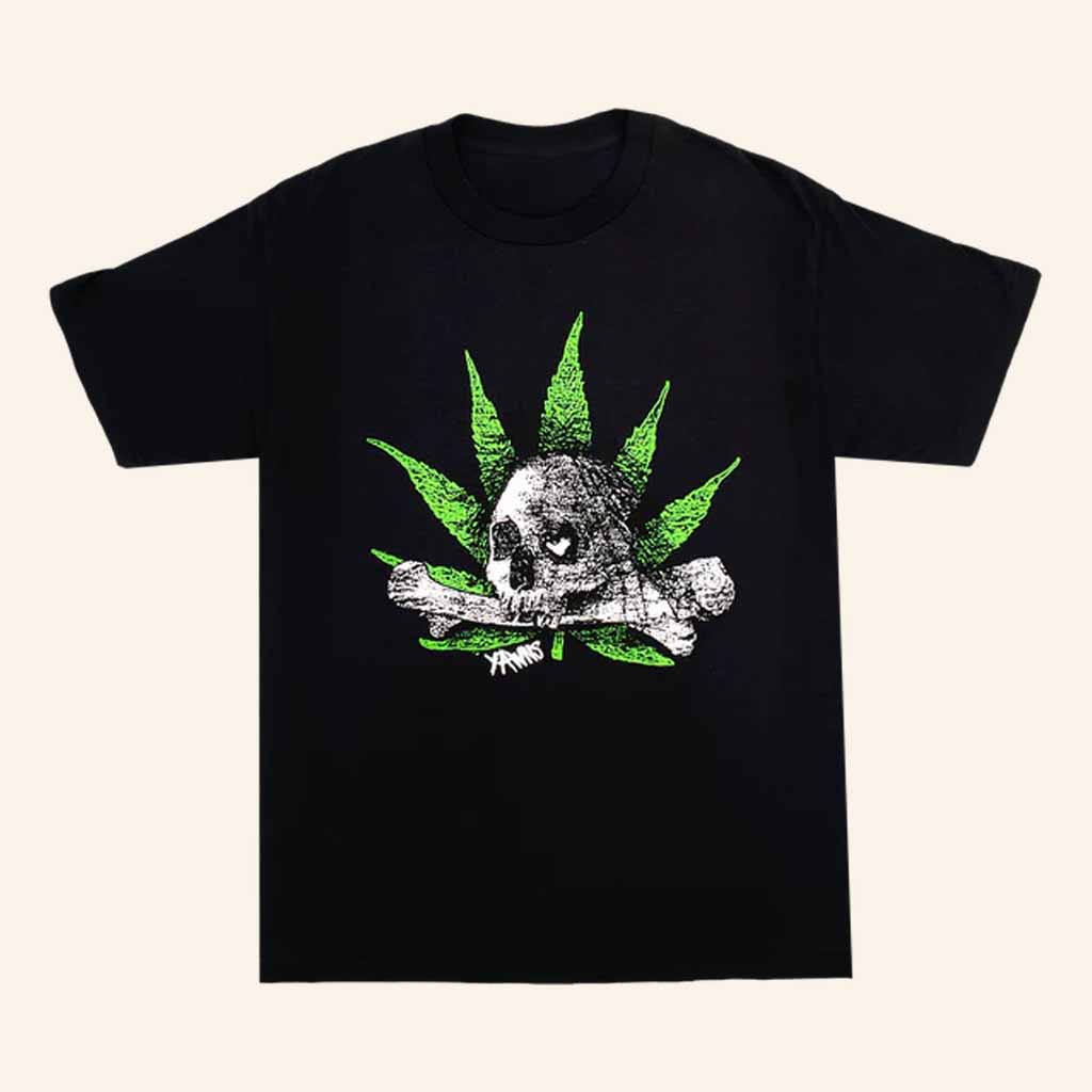 YAWNS Merch Skull Cannabis Leaf T-Shirt Creepy Apparel Gifts For Adults