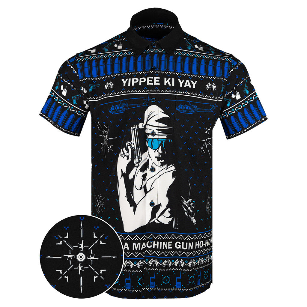 Yippee-Ki-Yay Black Button Down Shirt A Machine Gun Ho Ho Ho Hawaiian Shirt Gun Lovers Gifts