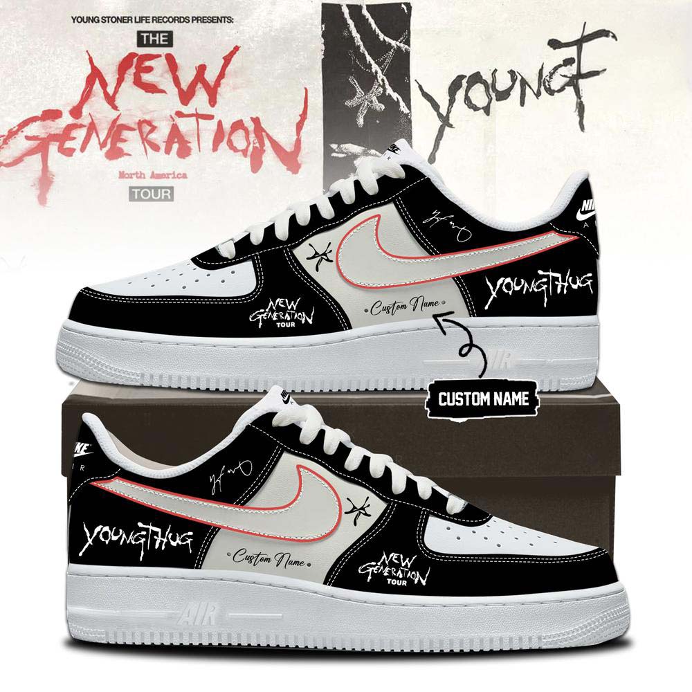 Young Thug New Generation Tour 2026 Black White Air Force 1 Sneakers - Best Gift for Fans