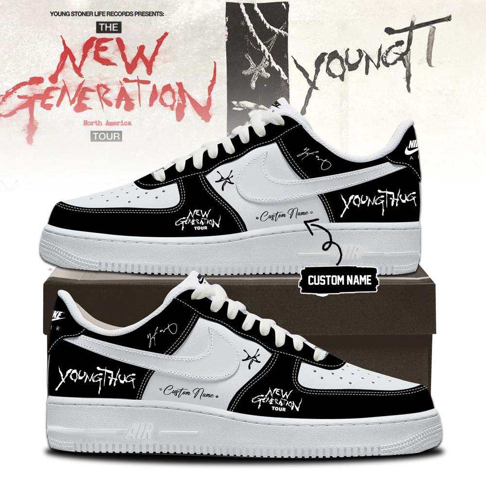 Young Thug New Generation Tour 2026 Custom Air Force 1 Sneakers Black White Graphic Shoes - Best Gift for Fans