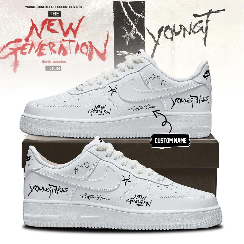 Young Thug New Generation Tour 2026 White Graphic Air Force 1 Sneakers - Best Gift for Fans