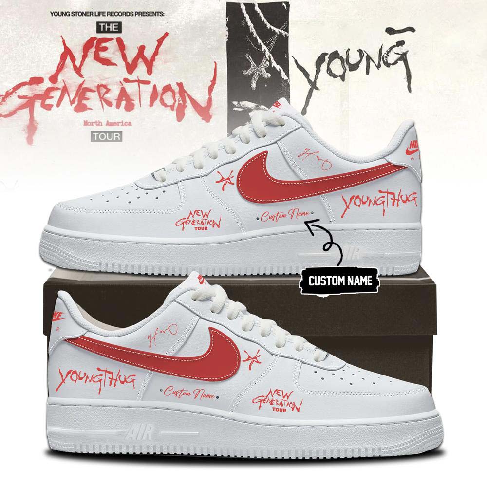 Young Thug New Generation Tour 2026 White Red Graphic Air Force 1 Sneakers - Best Gift for Fans