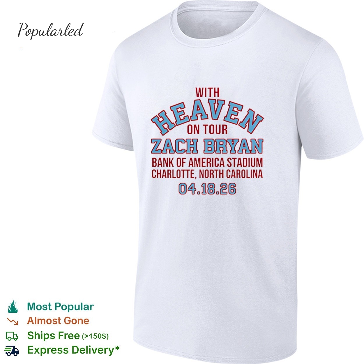 Zach Bryan With Heaven On Tour 2026 bank of American stadium shirt