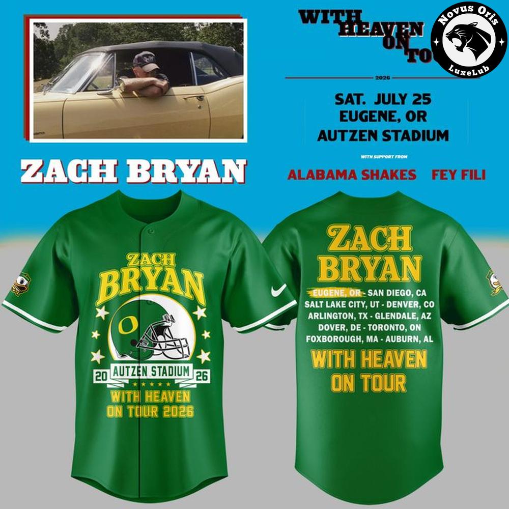 Zach Bryan With Heaven On Tour 2026 Oregon Ducks Baseball Jersey 1 - Unicasport Zach Bryan With Heaven On Tour 2026 Oregon Ducks Baseball Jersey