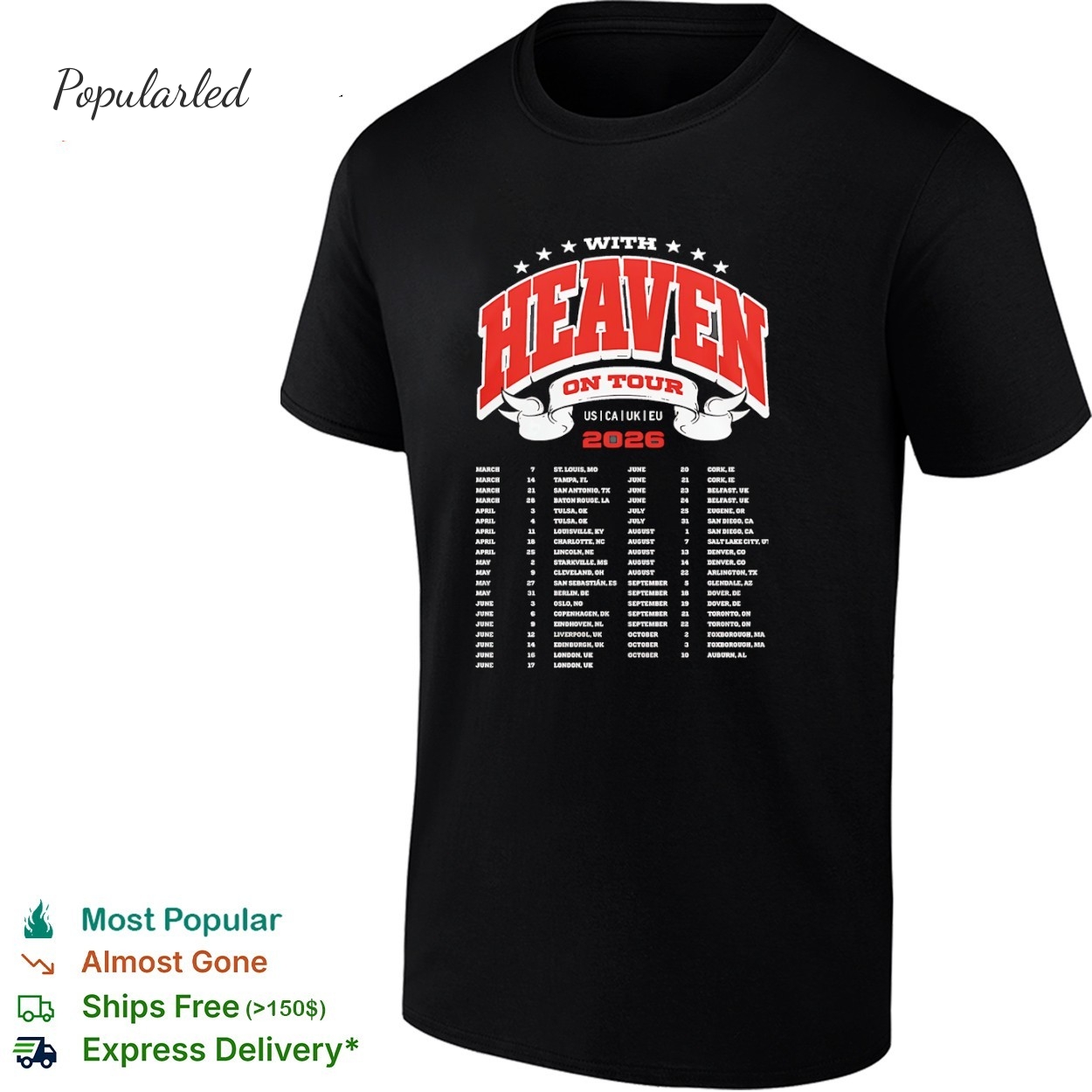 Zach Bryan With Heaven On Tour 2026 US CA UK EU list shirt