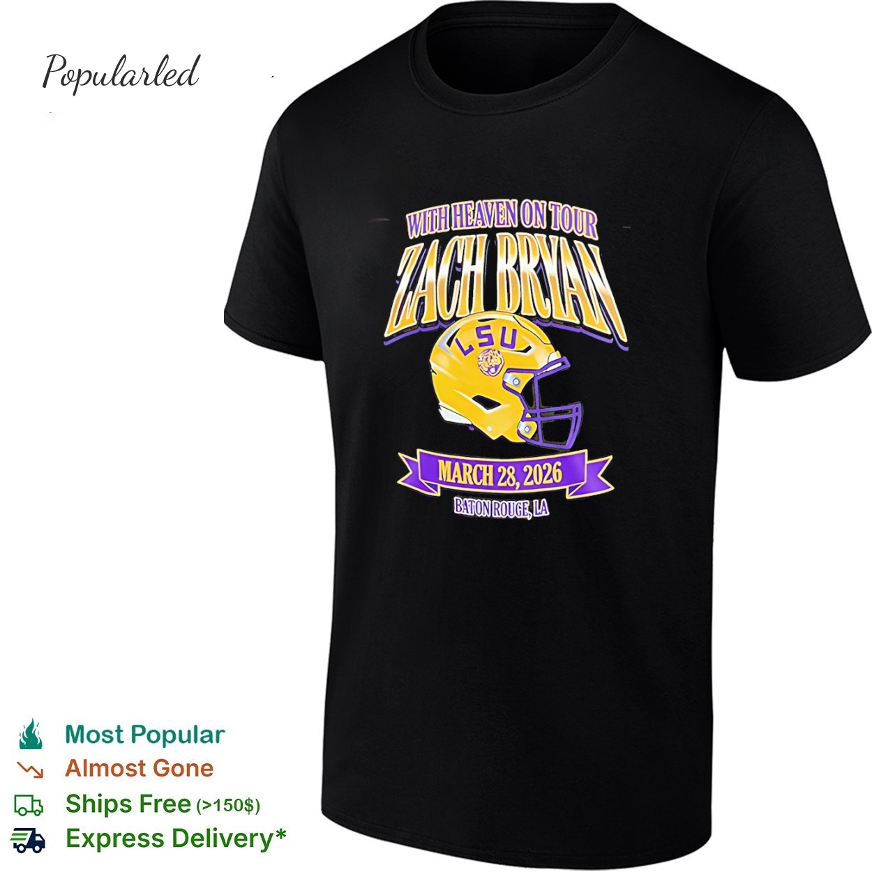 Zach Bryan with heaven on tour LSU Tigers March 28 2026 helmet shirt